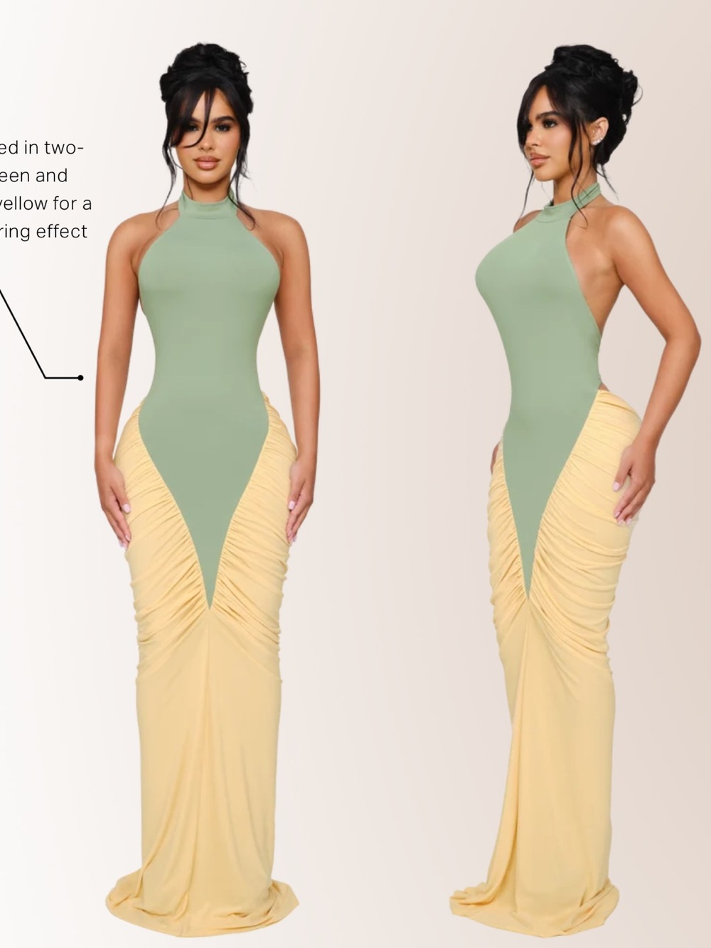 Ora Serpent Cream Maxi Dress in Green and Butter Yellow